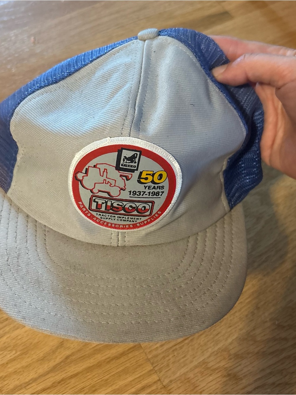 Vintage Tisco Patch SnapBack Trucker Hat Gray Blue 1987 50 years